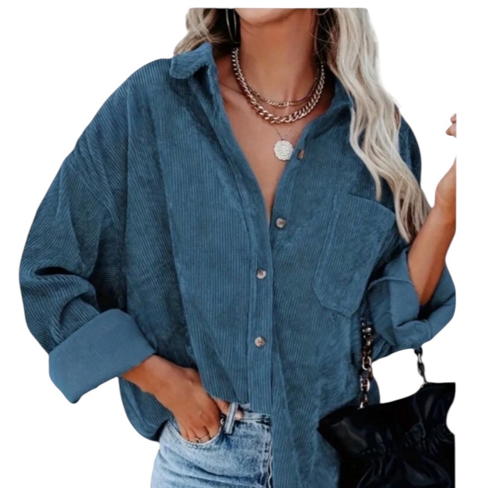 NWT Blue  Light Weight Corduroy Button-Up Shirt